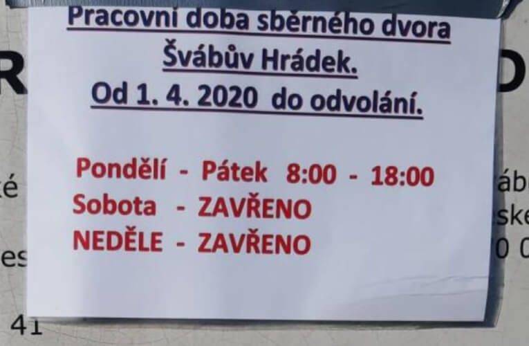 Sběrný dvůr Švábův Hrádek otevřen v omezeném režimu