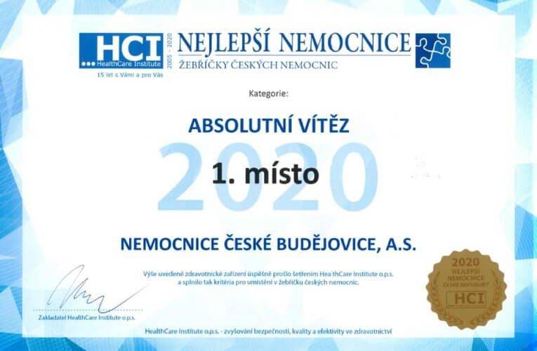 Nejlepší nemocnice ČR 2020 je Nemocnice České Budějovice