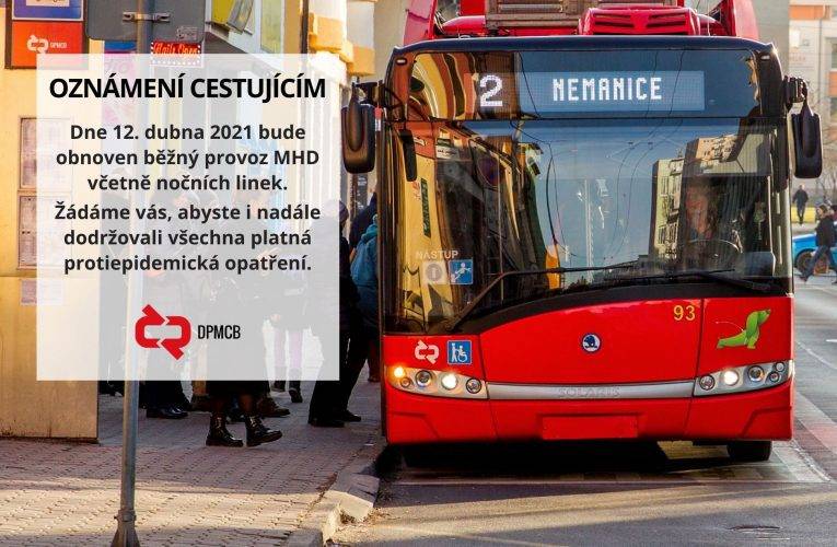 Městská hromadná doprava se vrátí do běžného režimu 12. dubna