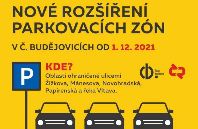 Parkovací zóny se od prosince rozšíří do jižní části Budějovic