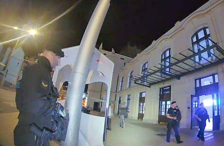 Muž zničil slepeckou holí billboard před budovou vlakového nádraží. Strážníkům neunikl