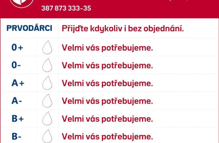 Nemocnice aktuálně potřebuje dárce všech krevních skupin